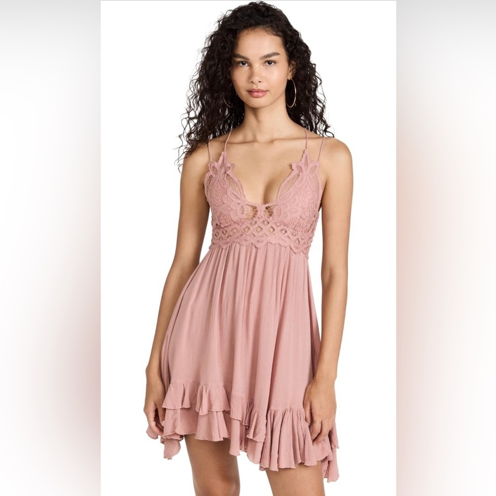 Free People Dusty Rose Crochet-Top Mini Dress